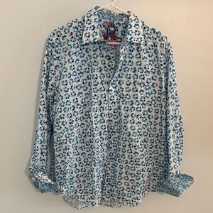 Robert Graham White Shirt with Blue Print Large